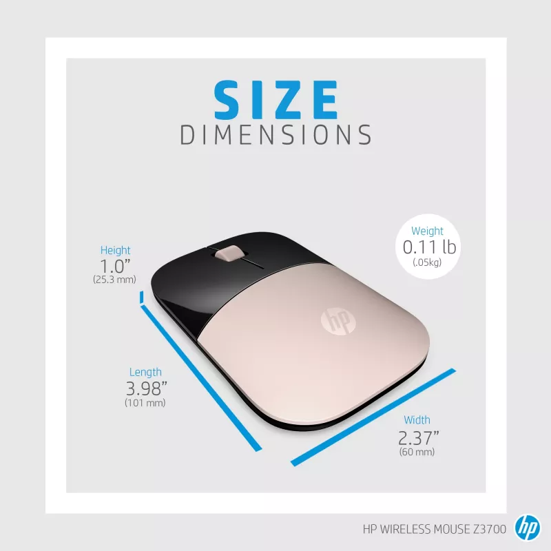 HP Z3700 mouse wireless blu, ambidestro, ottico, RF wireless, 1200 DPI, blu