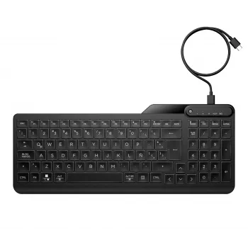 HP 405 tastiera cablata retroilluminata multi-dispositivo, formato completo (100%), cablata, USB, a membrana, nero
