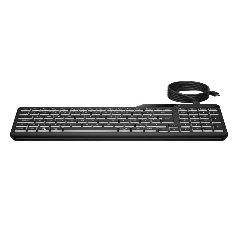 HP 405 tastiera cablata retroilluminata multi-dispositivo, formato completo (100%), cablata, USB, a membrana, nero