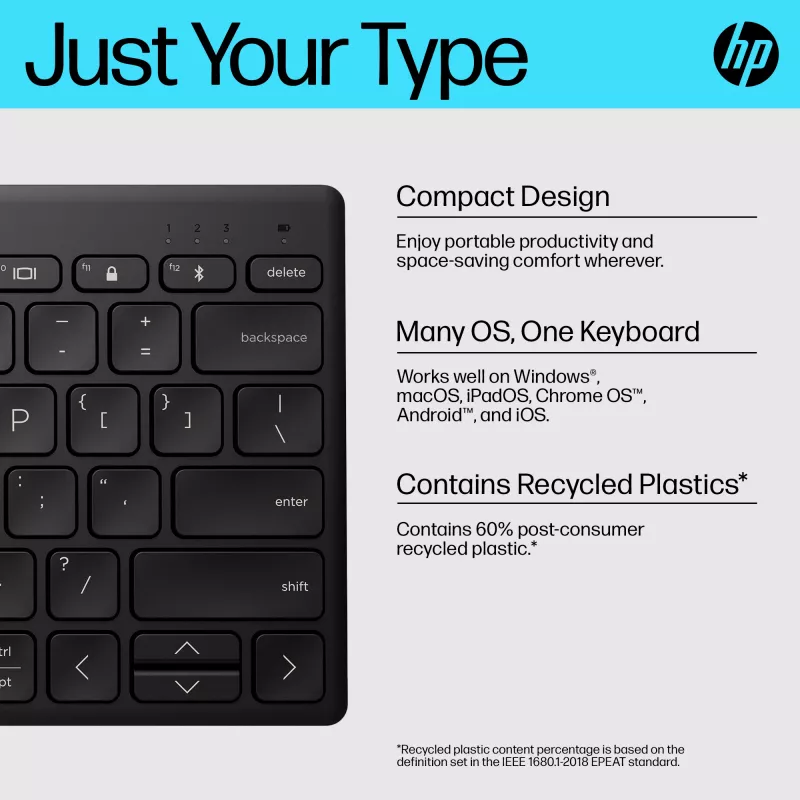 Tastiera Bluetooth compatta HP 355 – tasti meccanici wireless, nero, 0,34 kg