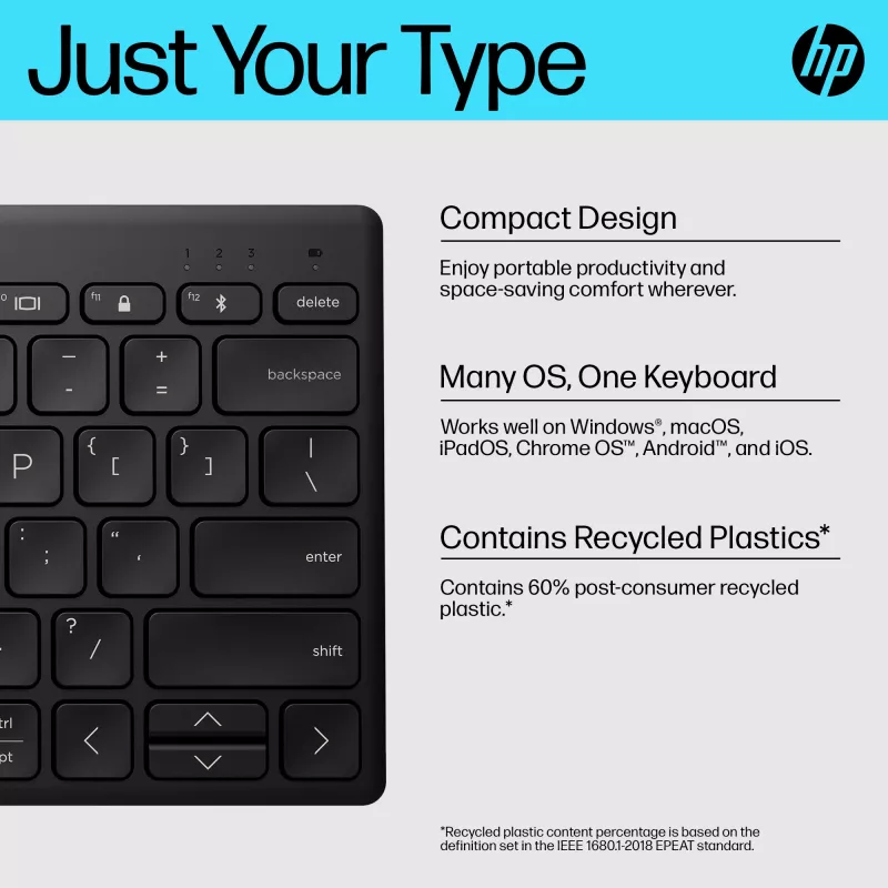 Tastiera Bluetooth compatta HP 355 – tasti meccanici wireless, nero, 0,34 kg