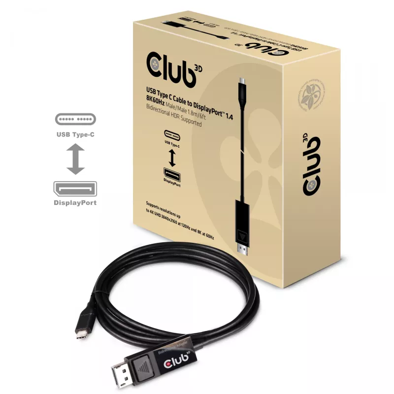 CLUB3D cavo USB Type-C a DP 1.4 8K60Hz M/M 1,8m/5,9ft