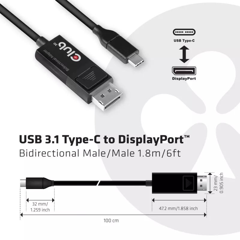 CLUB3D cavo USB Type-C a DP 1.4 8K60Hz M/M 1,8m/5,9ft