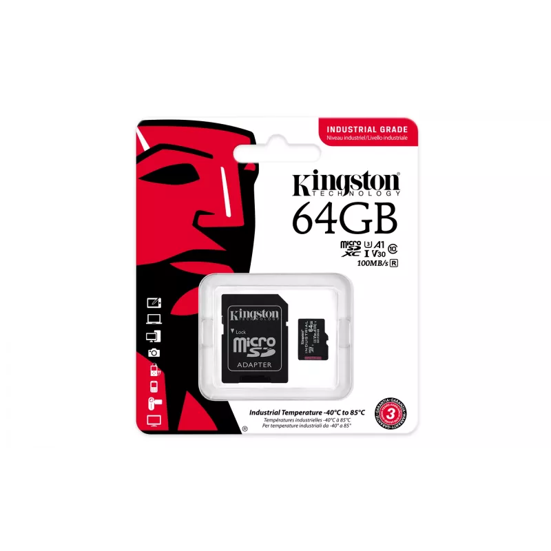 Kingston Technology 64 GB microSDXC Industrial C10 A1 pSLC scheda + adattatore SD