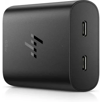 HP 600Q7AA caricabatterie GaN USB-C da 65 W per laptop, 2 × USB-C, 20 V, nero
