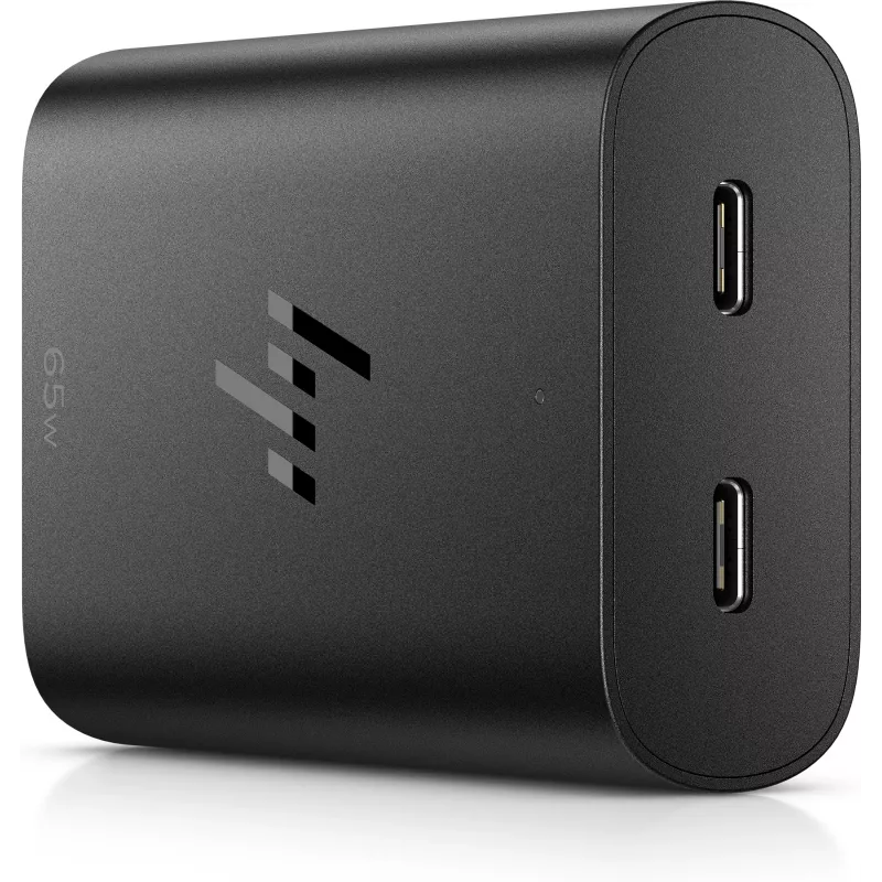 HP 600Q7AA caricabatterie GaN USB-C da 65 W per laptop, 2 × USB-C, 20 V, nero