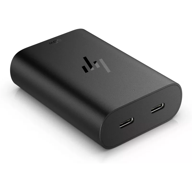 HP 600Q7AA caricabatterie GaN USB-C da 65 W per laptop, 2 × USB-C, 20 V, nero