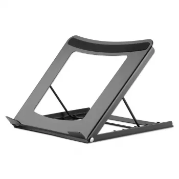 Manhattan supporto per laptop e tablet, regolabile (5 posizioni), adatto a tutti i tablet e laptop fino a 15,6 pollici, portatile e leggero, acciaio, nero, garanzia a vita