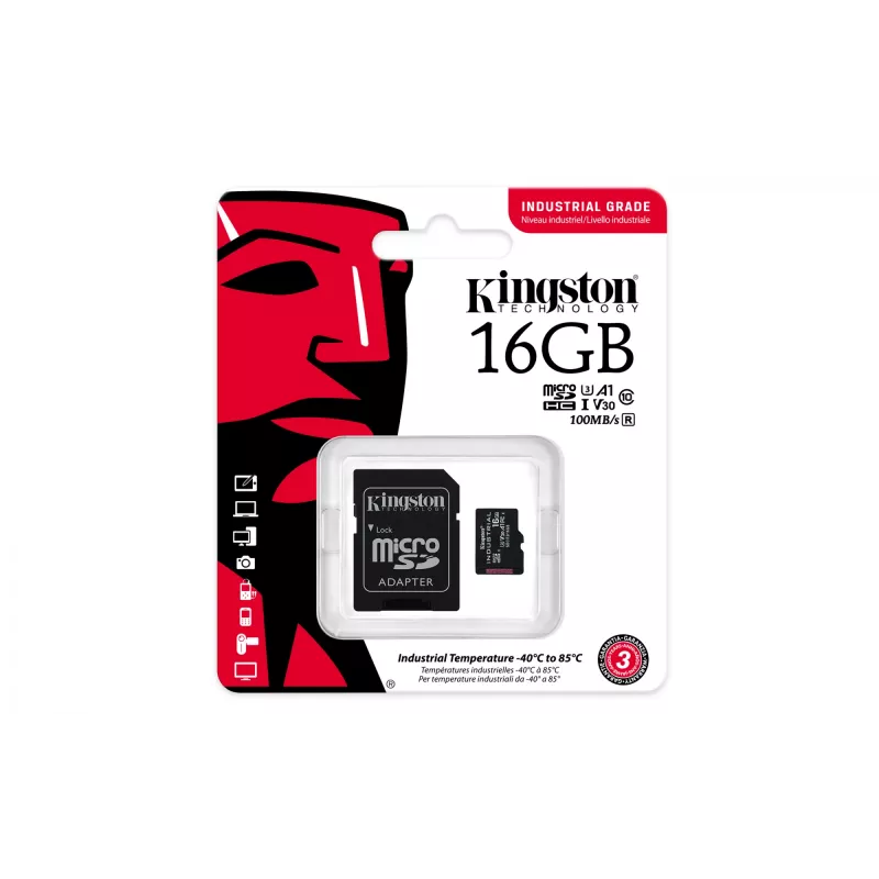 Kingston Technology 16GB microSDHC Industrial C10 A1 pSLC Card + adattatore SD