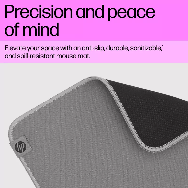 HP 100 Tappetino mouse disinfettabile, Grigio, Tinta unita, Poliestere, Gomma