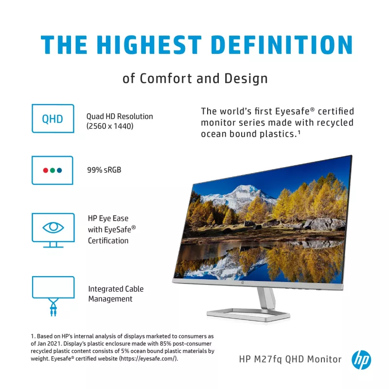Monitor HP M27fq 27 pollici Quad HD 2560x1440 IPS LCD, 300 cd/m², 75 Hz, 5 ms, argento