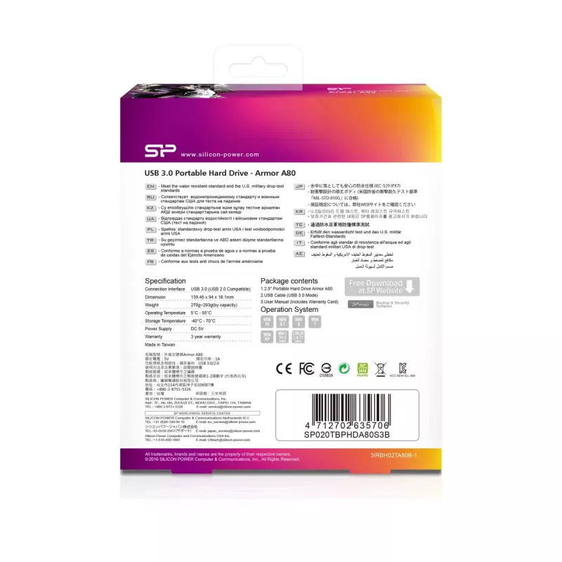 Silicon Power Armor A80 disco rigido esterno, 2 TB, 2,5 pollici, USB 3.1 Gen 1, blu