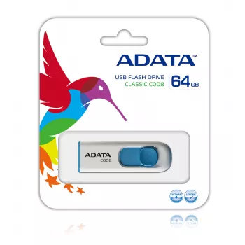 Chiavetta USB ADATA C008 64 GB USB Type-A 2.0 — blu/bianco, meccanismo a scorrimento