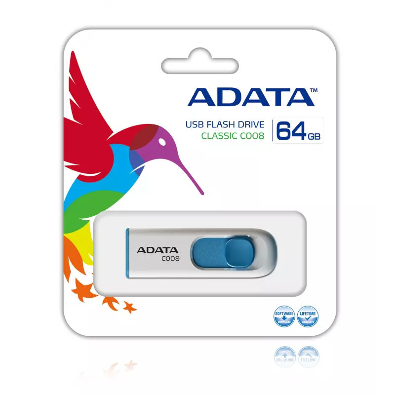 Chiavetta USB ADATA C008 64 GB USB Type-A 2.0 — blu/bianco, meccanismo a scorrimento