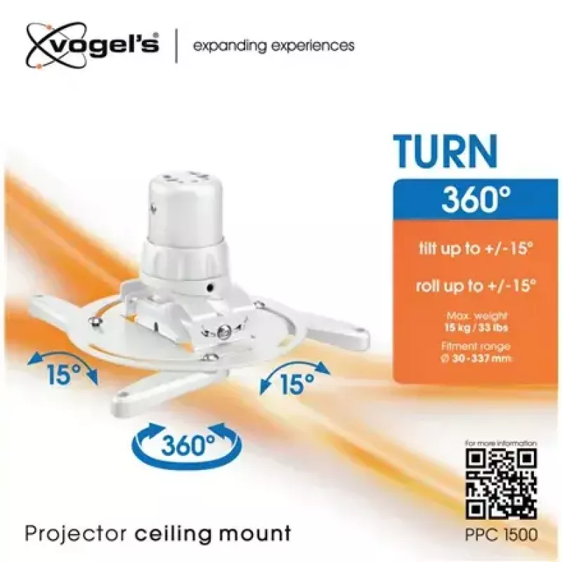 Supporto per proiettore da soffitto Vogel's PPC1500 bianco — regolabile in altezza, per installazione semplice