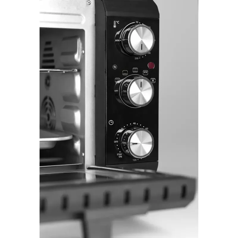 Caso TO 20 Design-Oven mini forno elettrico, 20 l, 1500 W, ventilato, girarrosto, timer, fino a 230 °C, involucro Cool-Touch, nero