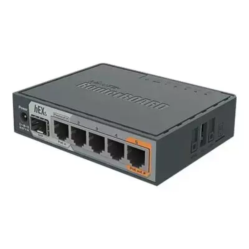 MikroTik RB760iGS hEX S router cablato, 5x Gigabit RJ45, 1x SFP, 1x USB 2.0, uscita PoE, nero