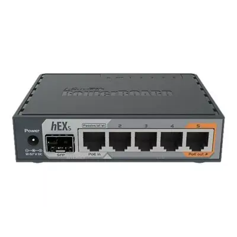 MikroTik RB760iGS hEX S router cablato, 5x Gigabit RJ45, 1x SFP, 1x USB 2.0, uscita PoE, nero