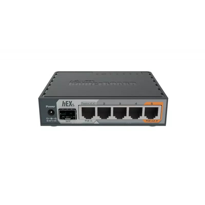 MikroTik RB760iGS hEX S router cablato, 5x Gigabit RJ45, 1x SFP, 1x USB 2.0, uscita PoE, nero