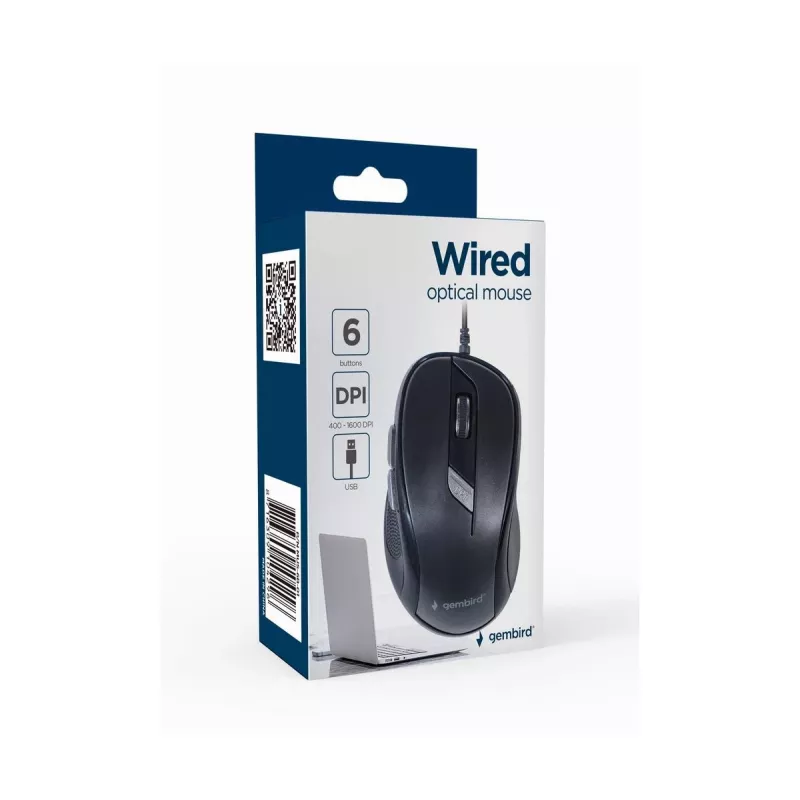 Mouse ottico GEMBIRD MUS-6B-01 – 6 tasti, rotella di scorrimento, USB, nero