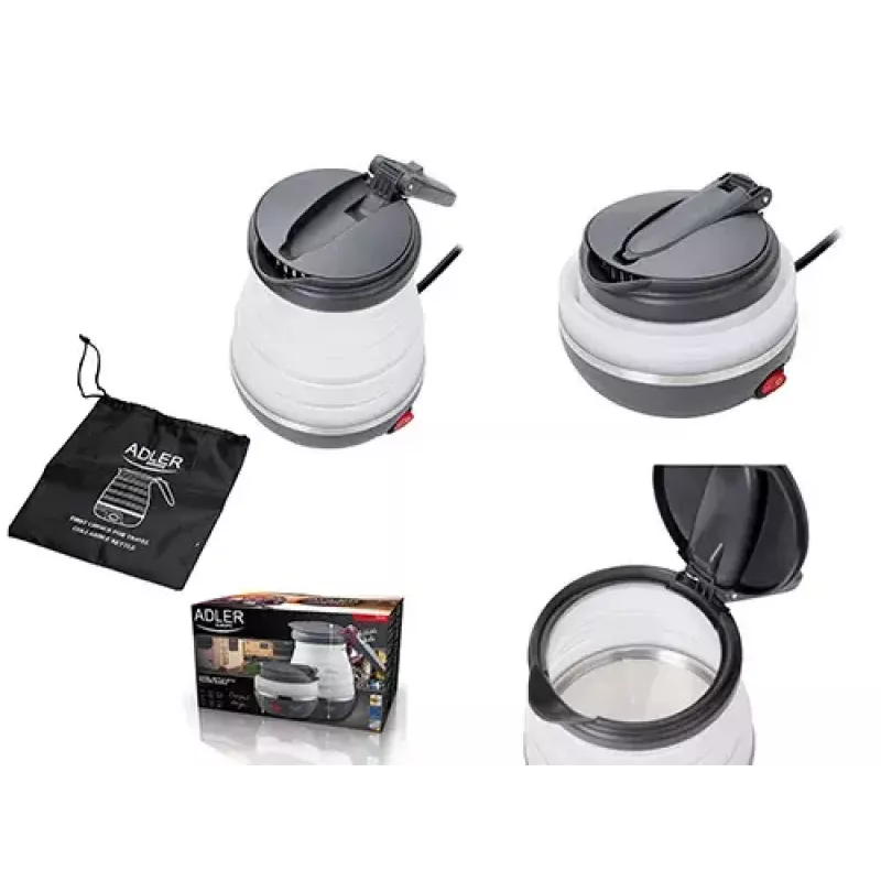 Bollitore Adler AD 1279 — 0,6 L, 750 W, corpo in plastica, controllo a pulsanti, spia luminosa