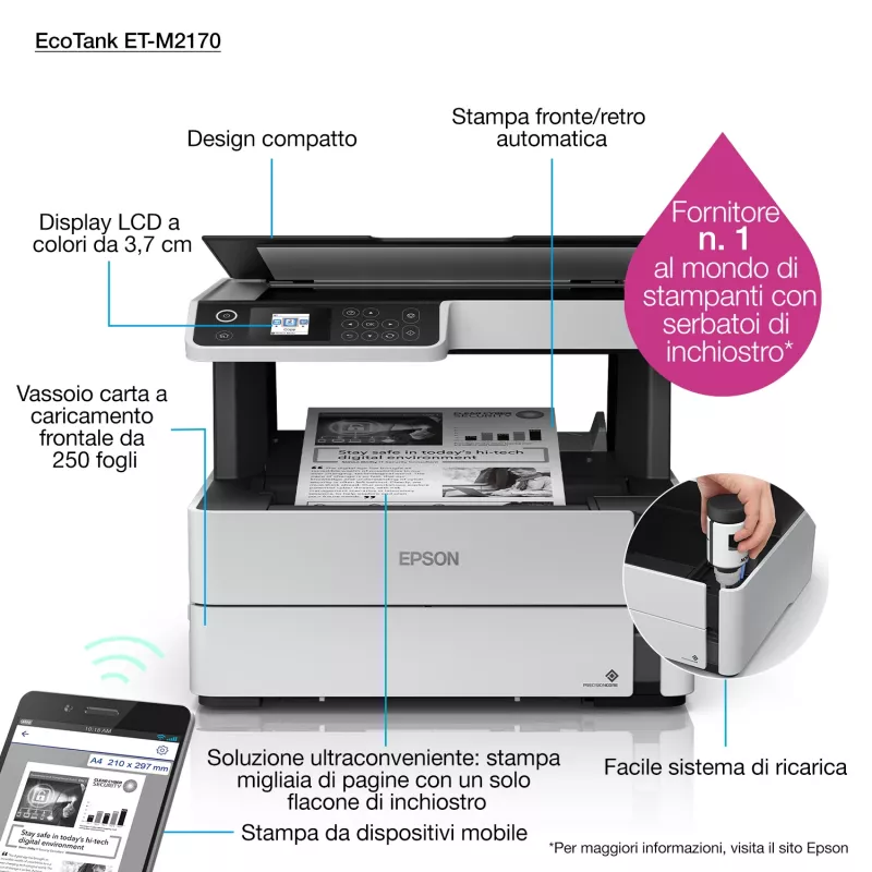 Epson EcoTank M2170 getto d'inchiostro A4 1200 x 2400 DPI 39 ppm Wi-Fi