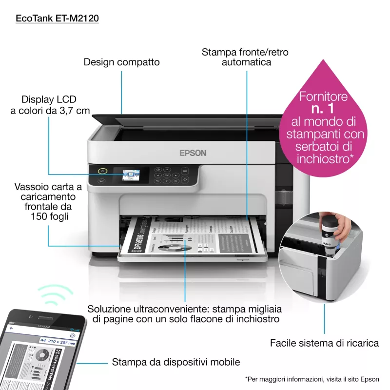 Epson EcoTank ET-M2120 getto d'inchiostro A4 1440 x 720 DPI 32 ppm Wi-Fi