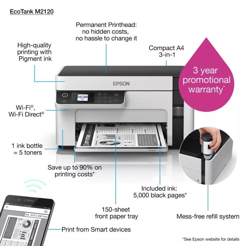 Epson EcoTank ET-M2120 getto d'inchiostro A4 1440 x 720 DPI 32 ppm Wi-Fi