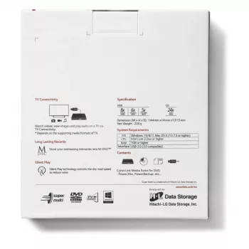 HITACHI-LG DATA STORAGE Unità DVD portatile sottile - Gp60nw60 - USB 2.0 - Bianco