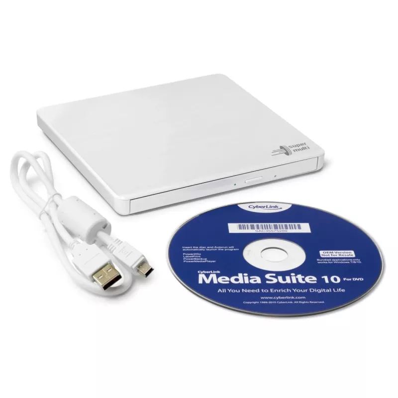 HITACHI-LG DATA STORAGE Unità DVD portatile sottile - Gp60nw60 - USB 2.0 - Bianco