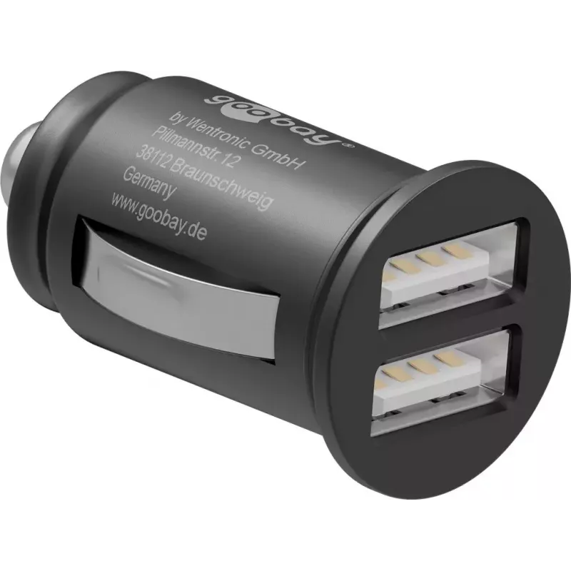 Goobay 58912 caricabatterie da auto con doppia USB, 2 x USB-A, 3,1 A, nero