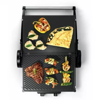 Grill da contatto Bosch TCG4104 — 2000 W, rettangolare, termostato regolabile, superficie di cottura 328×238 mm, rosso