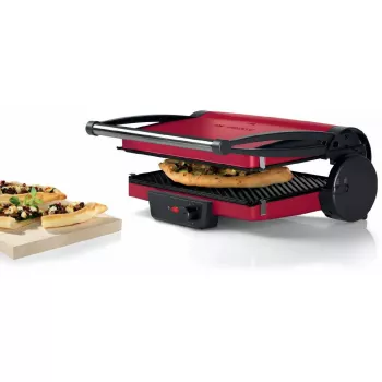 Grill da contatto Bosch TCG4104 — 2000 W, rettangolare, termostato regolabile, superficie di cottura 328×238 mm, rosso