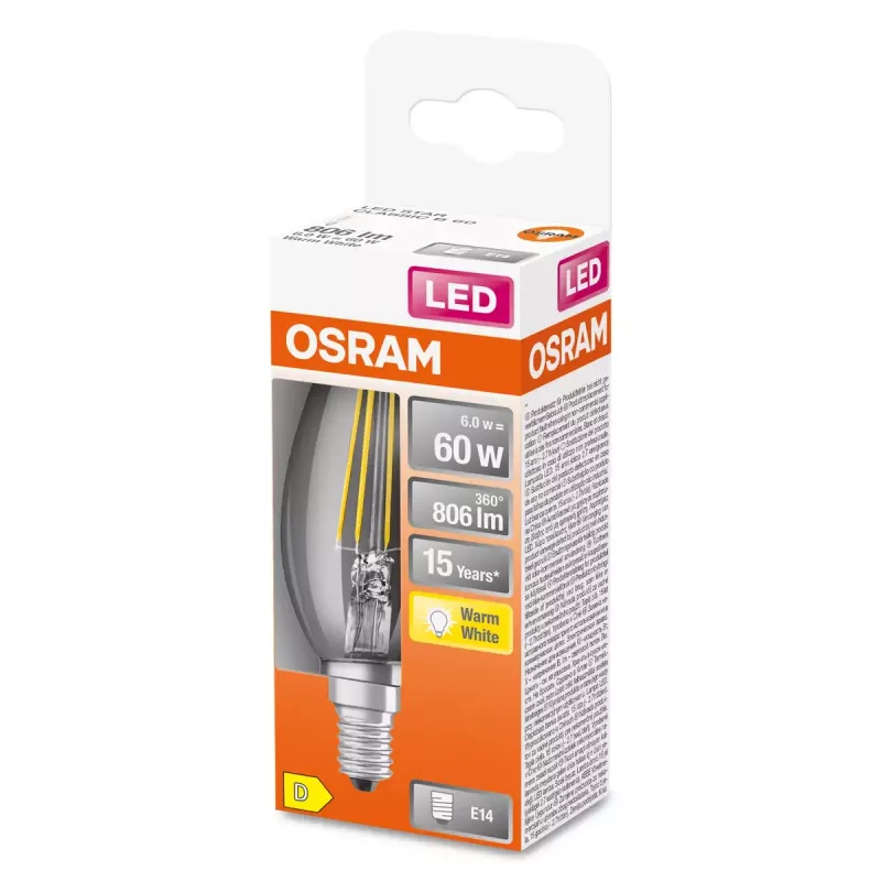 Lampadina Osram Parathom Classic LED Filament 60, 6 W, E14, bianco caldo (2700 K), non dimmerabile