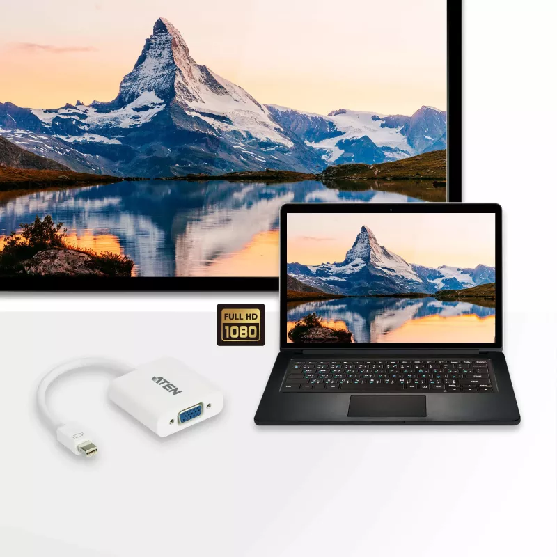 Convertitore ATEN Mini DisplayPort-VGA, Mini DisplayPort, VGA (D-Sub), Maschio, Femmina, Dritto, Dritto