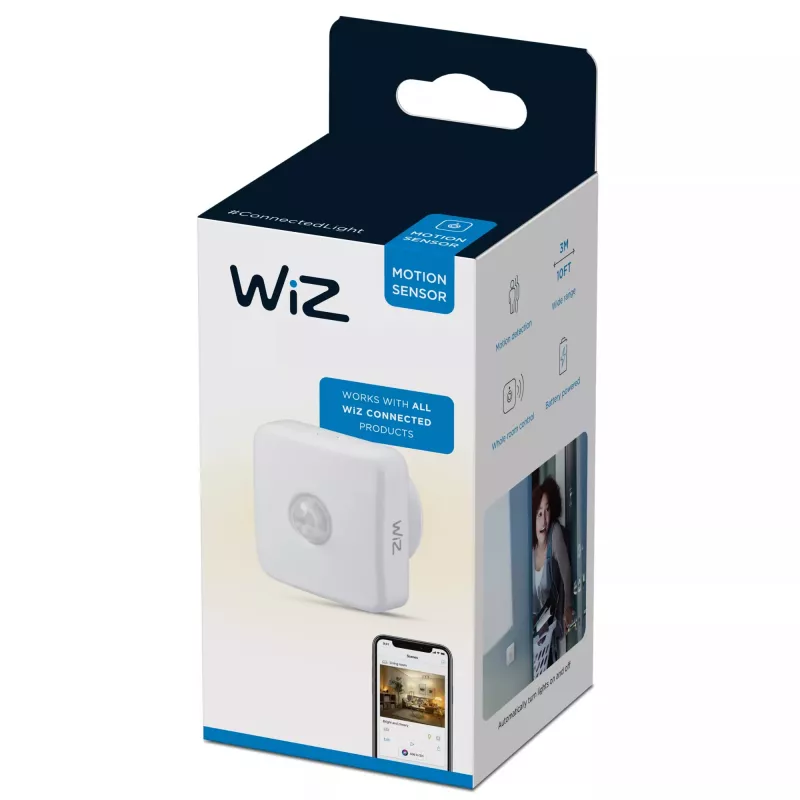 WiZ 929002422302 sensore di movimento WiFi wireless, 3–15 m, a parete, per interni, bianco