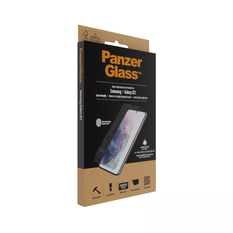 PanzerGlass UltraForce1 7293 proteggischermo per Samsung Galaxy S22, vetro temperato, compatibile con custodia, trasparente