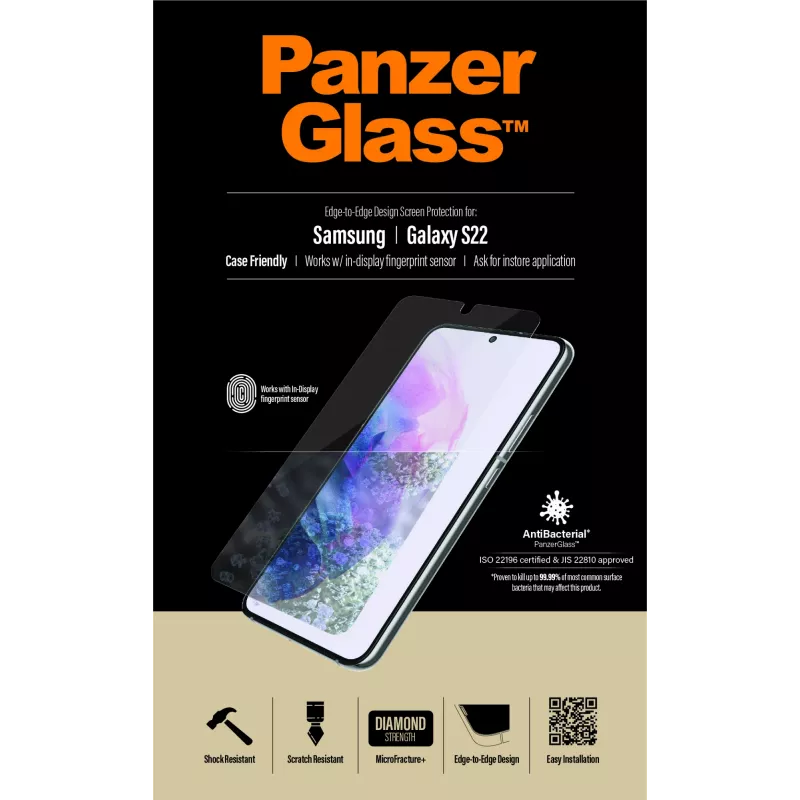 PanzerGlass UltraForce1 7293 proteggischermo per Samsung Galaxy S22, vetro temperato, compatibile con custodia, trasparente