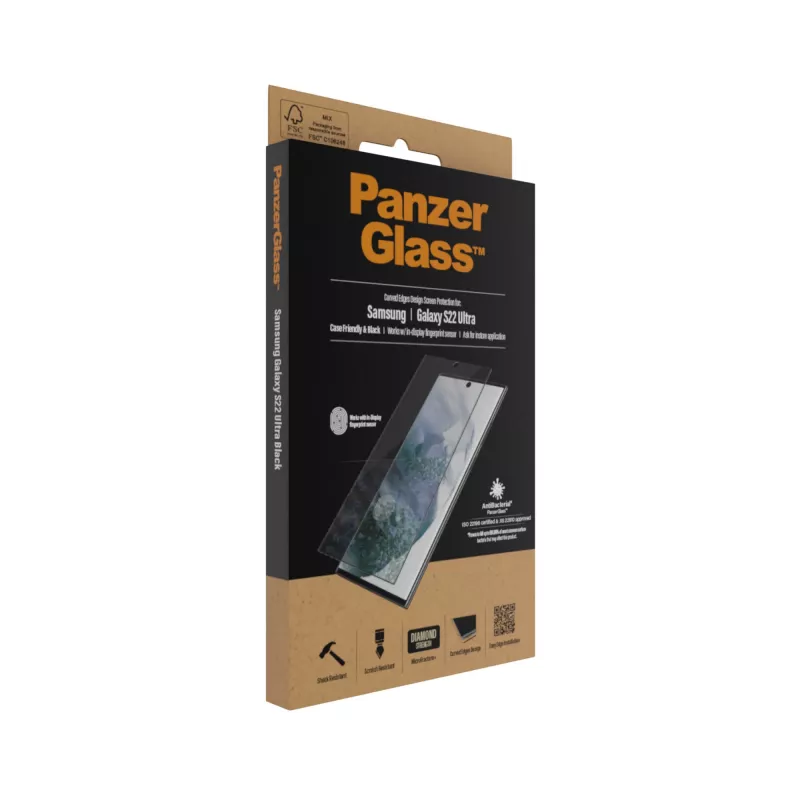 PanzerGlass 7295 proteggischermo per Samsung Galaxy S22 Ultra, vetro temperato, compatibile con custodia, nero