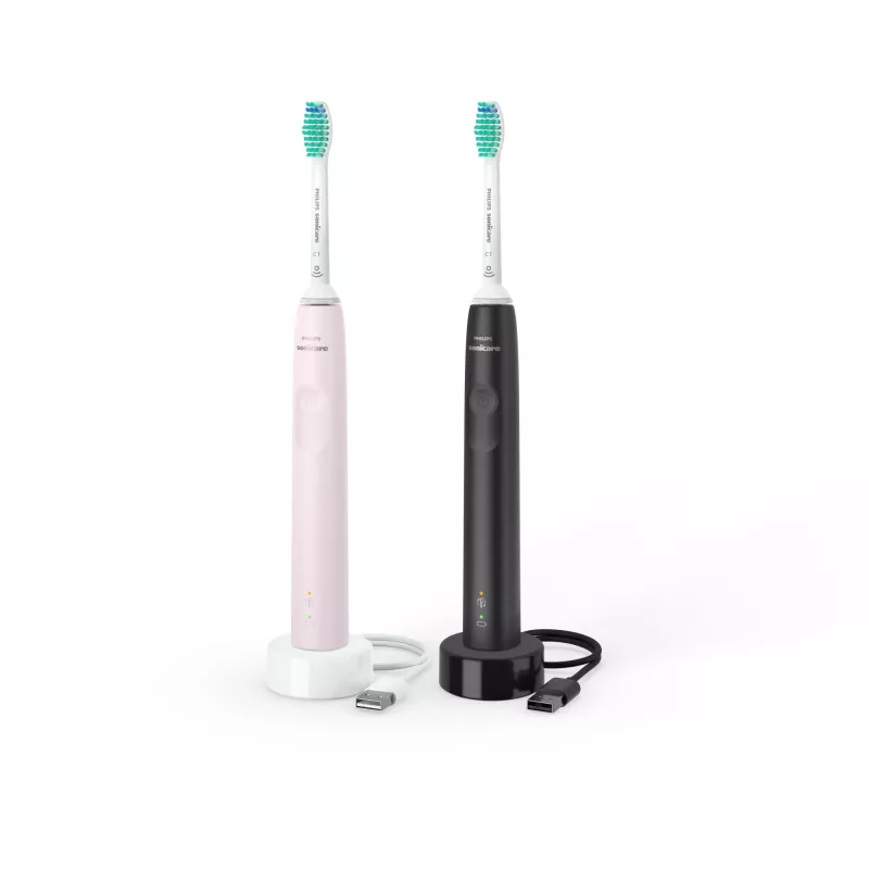 Spazzolini elettrici sonici Philips Sonicare serie 3100 serie 3100 HX3675/15 confezione da 2 – nero e rosa