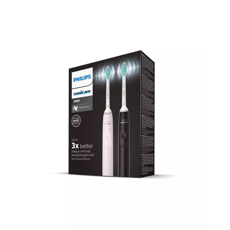 Spazzolini elettrici sonici Philips Sonicare serie 3100 serie 3100 HX3675/15 confezione da 2 – nero e rosa