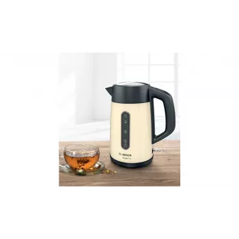Bollitore elettrico Bosch TWK4P437 1,7 L, 2400 W, corpo in acciaio inox, senza filo, beige/nero