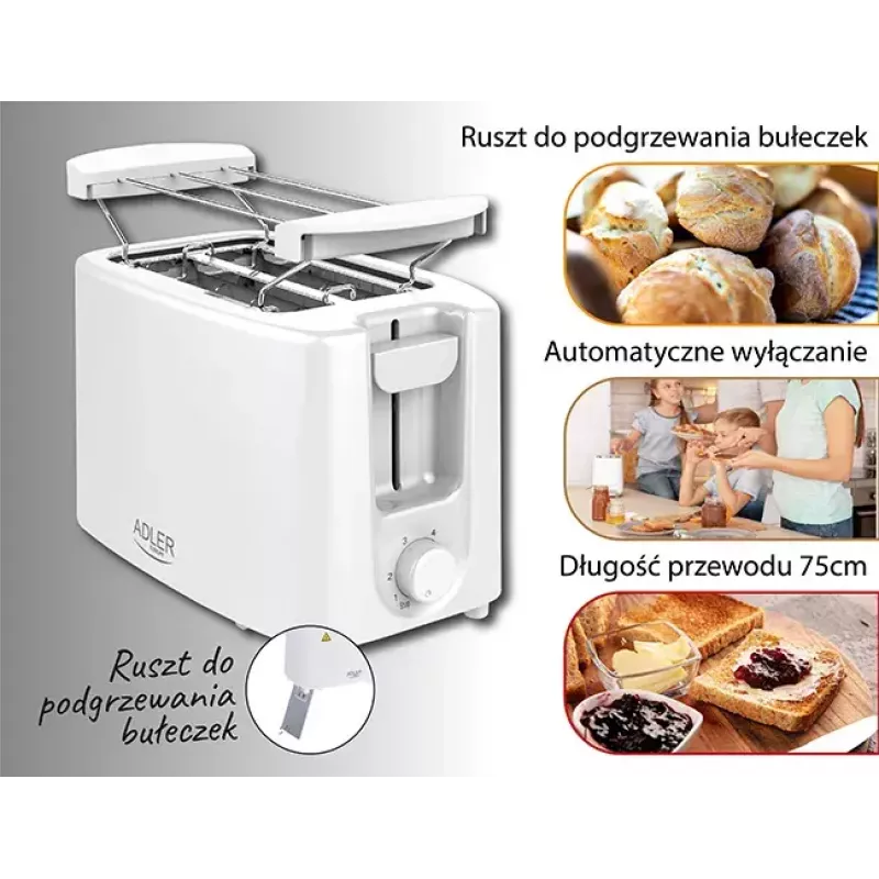 Tostapane Adler AD 3223 2 fette 750 W bianco