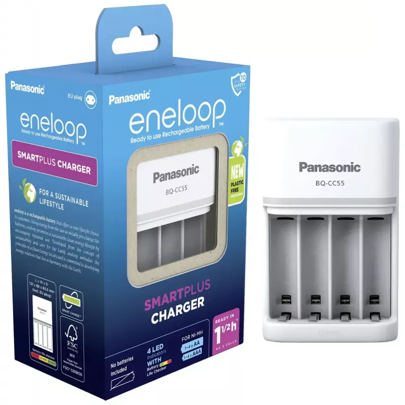 Caricabatterie Panasonic BQ-CC55E — caricatore NiMH/NiCd compatto per batterie AA/AAA