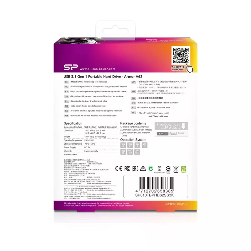 Silicon Power Armor A62 SP010TBPHD62SS3K disco rigido portatile da 1 TB, USB 3.2 Gen 1, nero/rosso