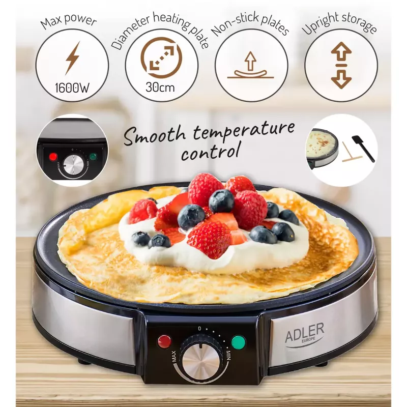 Macchina per crêpe Adler AD 3058 1600 W nero acciaio inox