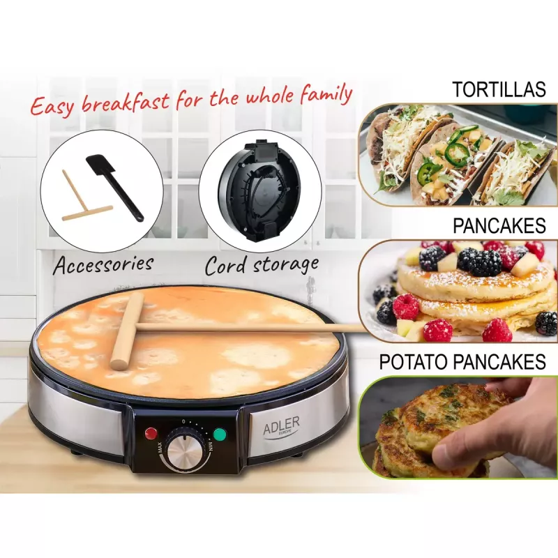 Macchina per crêpe Adler AD 3058 1600 W nero acciaio inox