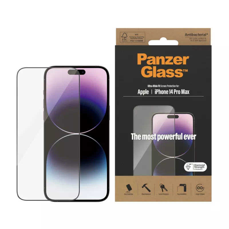 Protezione schermo PanzerGlass Apple iPhone 14 Pro Max Ultra-Wide Fit antigraffio e antiurto