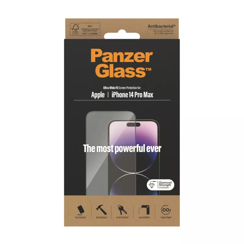 Protezione schermo PanzerGlass Apple iPhone 14 Pro Max Ultra-Wide Fit antigraffio e antiurto
