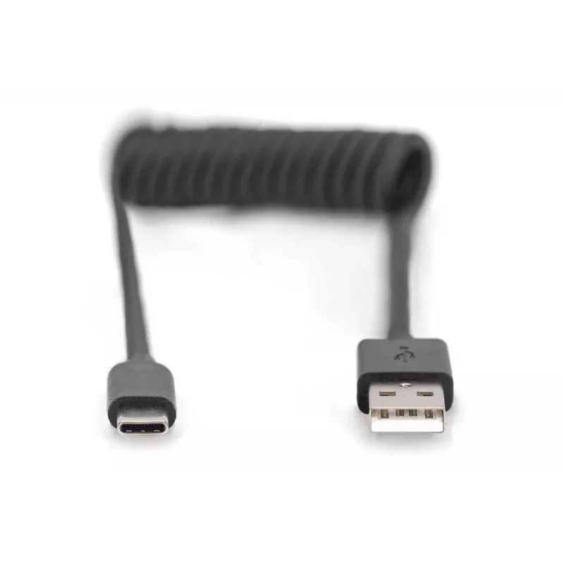 Digitus AK-300430-006-S cavo a spirale USB 2.0 da USB-A a USB-C, 1 m, 480 Mbit/s, 60 W PD, nero